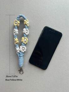1pc Handmade Woven Daisy Flower Crossbody Handbag With Phone Chain Lanyard Cotton Rope Keychain - Multicolor - View 10