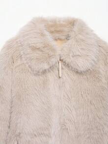 DEEKA Autumn/Winter New Women's European And American Style Fashion Minimalist Versatile Double-Sided Faux Fur Effect Jacket - Beige - View 5