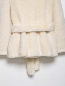 DEEKA Autumn/Winter New Women's European And American Style Fashion Belted Faux Fur Effect Coat Jacket - Beige - View 11