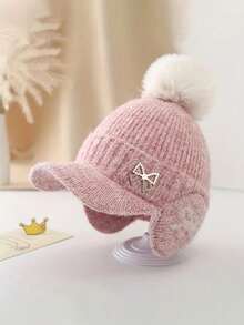 New Autumn/Winter Small Delicate Pearl Bow Knitted Hat, Suitable For All Occasions, Girls' Large Head Circumference Ear-Protective Knitted Hat - Multicolor - View 12