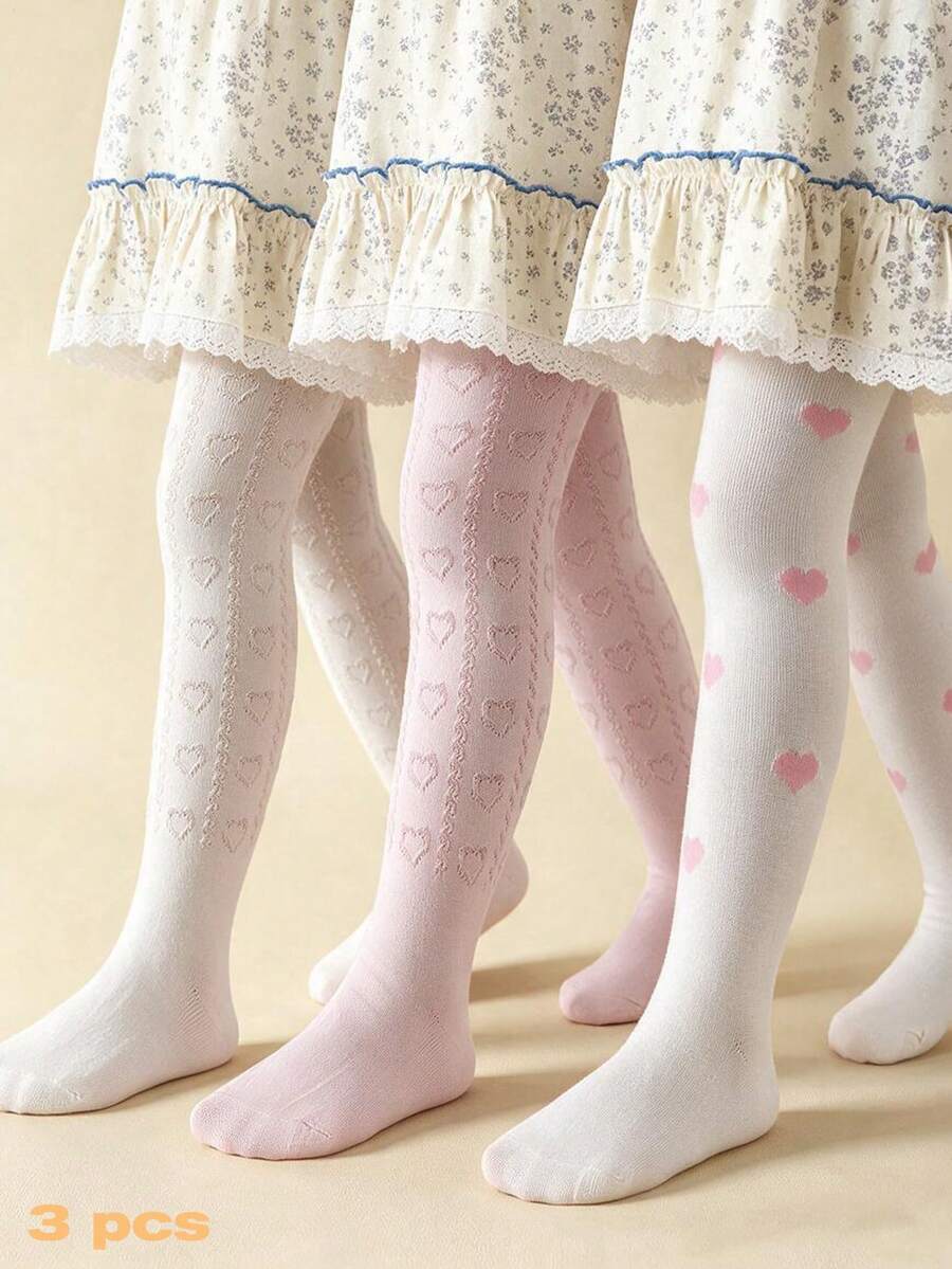 1/3 Pairs Baby/Toddler/Girl Tights With Heart Texture Pattern ...