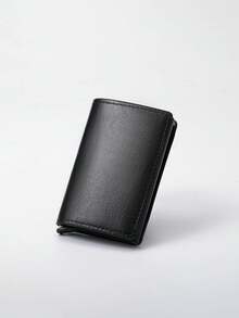 6/1pc Men's Slim RFID Wallet, Auto-Eject Card Holder, Black Aluminum Alloy, Solid Plain, Lightweight, All-Season Casual, For Daily Commute. - Multicolor - View 11