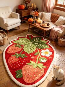 1pc Strawberry Decor Rug, Bedroom Decor, Small Rug, Carpet, Home Decor, Living Room Rug, Living Room Small Rug, Bedroom Rug, Living Room Home Decor, Outdoor Rug, Washable Rug, Graduation Gift - Strawberry - View 4