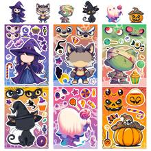 6 Sheets Halloween DIY Make Your Own Stickers, Witch, Ghost, Black Cat & Pumpkin Character, Kids Craft Stickers For Party Game, Favor Gift - Multicolor - View 1