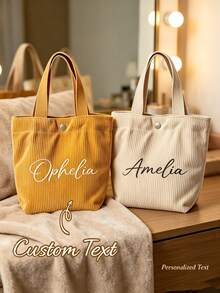 Customized Personalized Corduroy Tote Bag, Easy To Carry, Suitable For Storing Personal Items, Ideal For Daily Commute, Shopping, Short Trips - Multicolor - View 2
