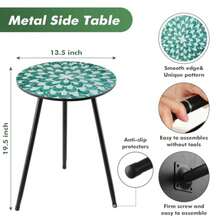 2 Pack de Mesas Auxiliares Redondas de Metal Mosaico 34 cm Mesas de Café Redondas Pequeñas para Exteriores Mesas de Acento de Patio Interiores Soporte de Esquina para Espacios Pequeños Resistente al - Multicolor - Ver 4
