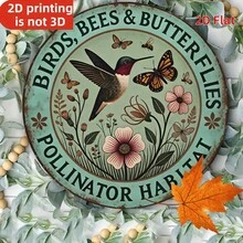 2D flach, 1 Stück Vintage 8X8 Zoll rustikaler Stil rundes Metall-Eisenschild, Vogel Bienen Schmetterling Insekten Lebensraum, geeignet für Garten, Hinterhof und Außenbereich, dekorativ - A - Übersicht 8