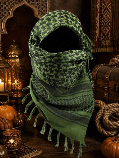 New Autumn/Winter Desert Style Tassel Headscarf, Soft And Warm, Unisex, Tactical Mesh Camouflage Scarf, Motorcycle Face Mask, Arabic Style Headscarf, Suitable For Outdoor Riding, Motorcycle Riding, Camping, Hiking, Jungle Travel, Beach Vacation And Other Occasions. A Great Choice For Halloween Pirate Costume
