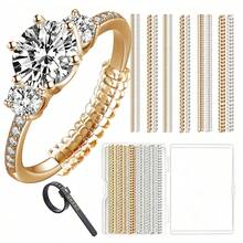 12pcs Ring Size Adjuster - 4 Sizes Plastic Ring Inserts With Storage Box, Invisible Coil Ring Sizer, Unisex Ring Measurement Tool, Reduce Ring Size Without Resizing (Clear + Gold) - Multi-color - View 1
