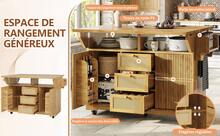 Kitchen Island Natural With Storage Adjustable Foldable Made Of Wood For Kitchen And Dining Area - 自然的 - 查看 7