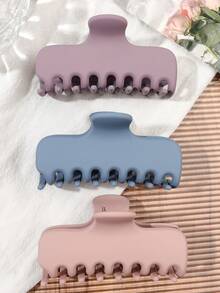 3 piezas de pinzas para el cabello rectangulares extra grandes de color mate Morandi rosa, azul y púrpura, estilo bohemio minimalista, accesorio para peinado sencillo de playa y - Multicolor - Ver 6