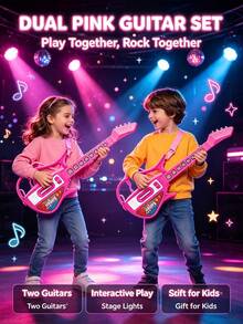 Rock Guitar Microphone Set, Made Of Hard Plastic, Built-In Interactive Sound Effects, Realistic Microphone With Adjustable Stand, Cartoon Mini Keyboard, And Cool Design, Suitable For Home Leisure Singing And Playing, Children's Music Experience, Leisure Playing And Singing, Discovering Musical Interest - Multicolor - View 4