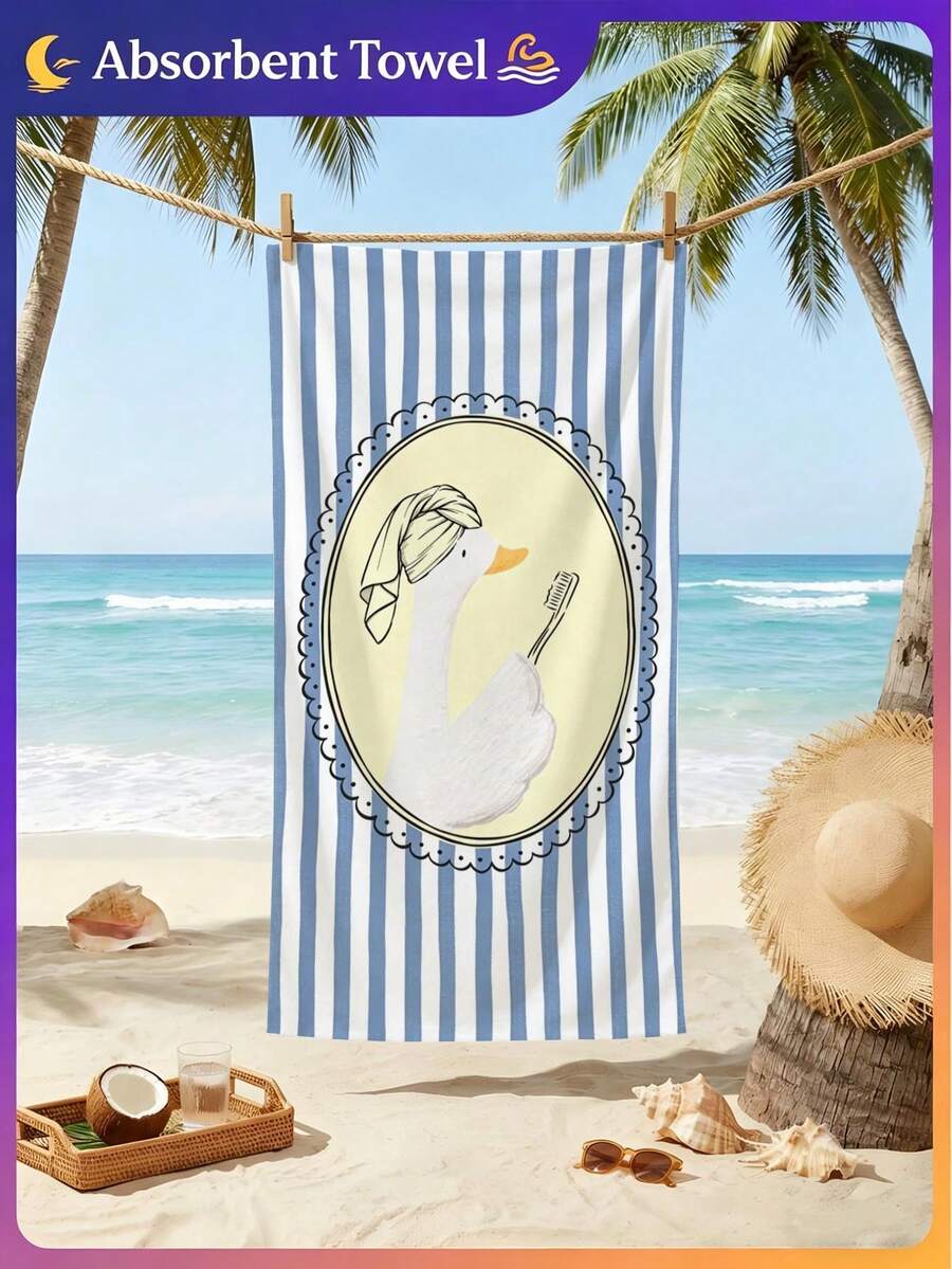 1 Peça Toalha de Praia com Estampa Engraçada de Pato, Toalha de Piscina com Estampa Listrada, Toalha de Piscina Hip Hop, Ótimo Presente para Homens e Mulheres, Toalha de Praia Absorvente de Secagem Rápida para Viagem, Adequada para Banheiro, Piscina e Praia, Férias - Multicolorido - Visão 1