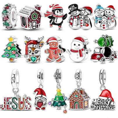 1pc Christmas Series Christmas Tree Snowman Santa Claus Reindeer Gingerbread Man Beaded Pendant Suitable For Bracelet Necklace DIY Jewelry Making Exquisite Christmas Gift