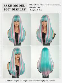 7JHH WIGS Hallowmas Green Pink & White Highlights Extra Long Straight Wigs For Women 26 Inch With Bangs, Synthetic Heat-Resistant Fiber Colorful Costume Wig For Cosplay Wear,Party Carnival Festivals Use - Multicolor - View 5