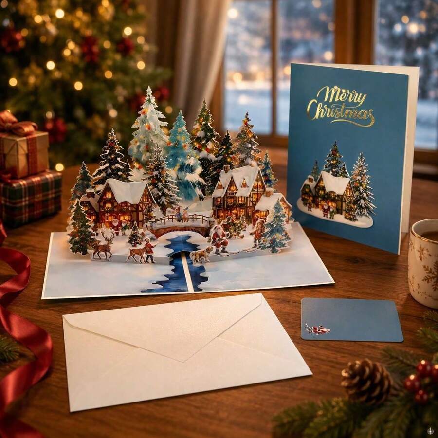 2026 Unique 3D Pop-Up Christmas Card, Winter Snow Scene House Pattern, Christmas Holiday Desktop Decoration Gift, For Friends, Family, Teachers. - Multicolor - View 1