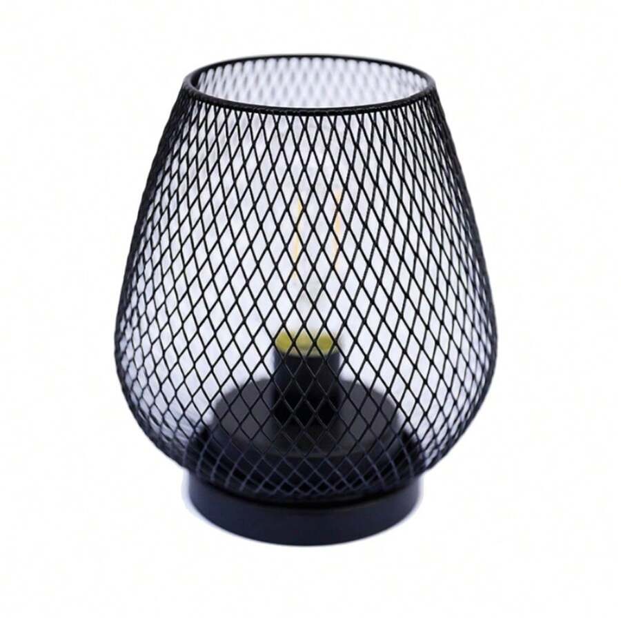 Metal Mesh LED Night Light 17x15cm, Warm Glow Decorative Table Lamp For Bedroom, Portable USB Rechargeable Ambient Light, Durable Metal Cage Design For Home Decor - 1 Pc - View 1