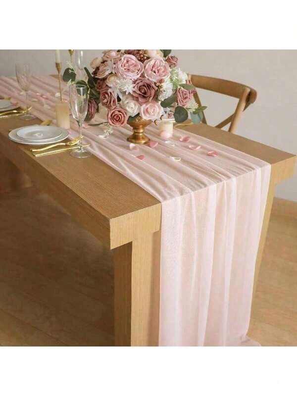 1pc 73*300 Chiffon Table Runner, Blush Pink Chiffon Tablecloth Transparent Wedding Tablecloth, Wedding Table Runner, Tulle Tablecloth With Silver Glitter, Suitable For Elegant Wedding, Country Bohemian Party, Bridal Shower, Beige Decor, Birthday, Bridal Shower, Bachelorette Party, Baby Shower, Princess Party, Dessert Table, Bridal Table, Wedding Banquet, Etc.