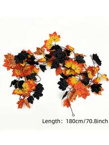 Artificial Black Maple Leaf Garland - Realistic Autumn Orange & Black - Heavy Duty Plastic Foliage Vine, Suitable For Thanksgiving, Halloween, Wedding Decor - No Electricity Required, Indoor/Outdoor Autumn Home, Garden, Party Decoration - Longest Maple Leaf Vine, Can Be Used As Magic Forest Decor, Halloween Decoration, Holiday Wreath Design, No Power Needed, Weather-Resistant Leaves, Home Decor - Multicolor - View 1