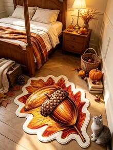 1pc Autumn Leaf & Nut Decorative Rug, Bedroom Decor, Small Rug, Carpet, Home Decor, Living Room Rug, Living Room Small Rug, Bedroom Rug, Living Room Home Decor, Outdoor Rug, Washable Rug, Graduation Gift - Autumn Leaf Nuts - View 3