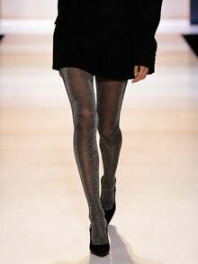 1 pieza Medias negras brillantes transparentes de alta elasticidad resistentes a enganches para mujer, leggings transparentes, adecuados para fiesta temática, atuendo de discoteca, combinar con botas de tobillo - Multicolor - Ver 5