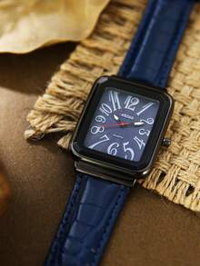 Black Round Men's Quartz Watch, Plastic Strap, Arabic Numeral Dial, Suitable For Daily Wear, Gifts And Parties - Blue - View 8