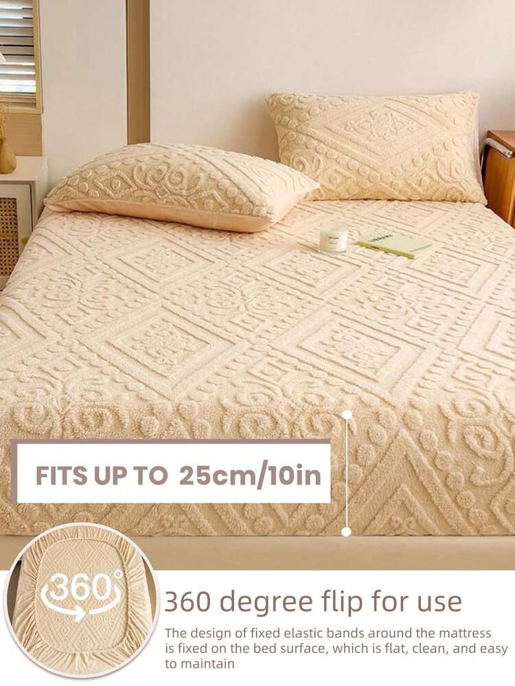 1pc Taffeta Velvet Fitted Sheet Bedding Bed Cover Mattress Protector Multi-Color Optional Comfortable Warm Soft Anti-Pilling Skin-Friendly Minimalist Home Textile No Pillow And Pillowcase European Floral Pattern Home Decor - Beige - View 4