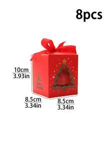 4/8/12pcs Christmas Gift Box With Handle & Ribbon,Xmas Candy Boxes With Window Cutout, Reindeer Tree Star Design, Holiday Party Favor Treat Boxes With Bow - View 13