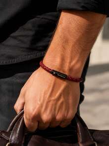 Fashion Handmade 4mm Genuine Leather Bracelet Bangle Black Easy Hook Letter Cross For Men Armband Jewelry Men - Men's Leather Bracelets - View 2