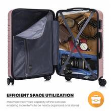YONSLY Suitcase Set With Combination Lock 4 360° Wheels Mesh Pocket Soft Rubber Handle Nylon Toiletry Bag Travel Bag And 16+20 Inch Travel Suitcase - 玫瑰金 - 查看 7