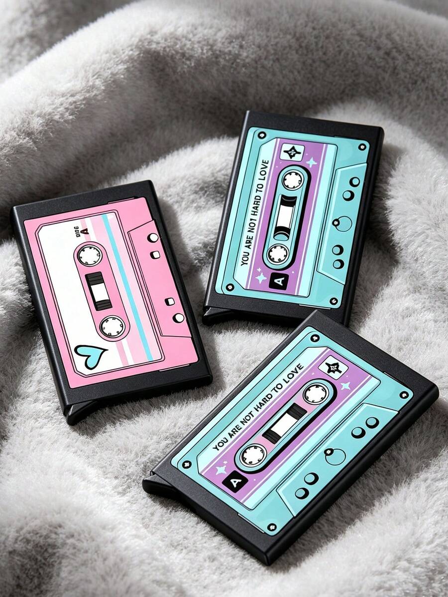 Vintage Cassette Tape Print Pop-Up Card Holder, Card Clip, Hidden Card Slot Suitable For Any Card, Music Lover Gift, Commuting Travel Dorm Use, Holiday Gift