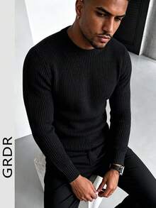 GRDR Men's Casual Crew Neck Long Sleeve Knit Sweater, Autumn/Winter - Black - View 7