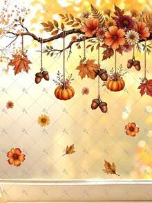 1pc 2D Flat Printed Pumpkin Acorn Flower Autumn Hanging Branch 11.81*17.72 Inch Window Sticker, Creative Self-Adhesive Removable Double-Sided Visible PVC Decorative Sticker - D - View 8