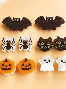2pcs Halloween Cute Pumpkin, Ghost, Spider, Bat, Cat And More Elements Mini Acrylic Hair Clips - Holiday Daily Side Bangs Hair Clips - Multicolor - View 4