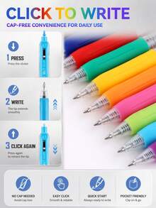 ZhiJi 6/8/10pcs Colorful Neutral Pens - Retractable, Fine Tip (0.7mm), Multiple Vibrant Colors, Gel Pen Set, Eyeliner Pen, Needle Pen, Ballpoint Pen, Perfect For Vibrant Color Writing And Sketching, Smooth Writing, Used For Drawing, Highlighting, Note-Taking, Making Manuals, Office Use - Multicolor - View 8