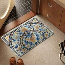 1pc Vintage Moroccan Style Gold Diamond Velvet Entryway Doormat, Easy Care Washable Flat Non-Curling Mat, Suitable For Hallway Entrance Bedroom Bedside Closet Study, Housewarming Gift All Season Home Decor Rug - Multicolor - View 9