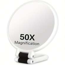 50X Magnifying Travel Hand Mirror With Handle, Double-Sided Hand Mirror, 10X/50X Magnification, Adjustable Handle/Stand, Foldable Travel Makeup Mirror, High Cost-Performance, Suitable As Christmas Gift, Cosmetics, Makeup Tools - Multicolor - View 15