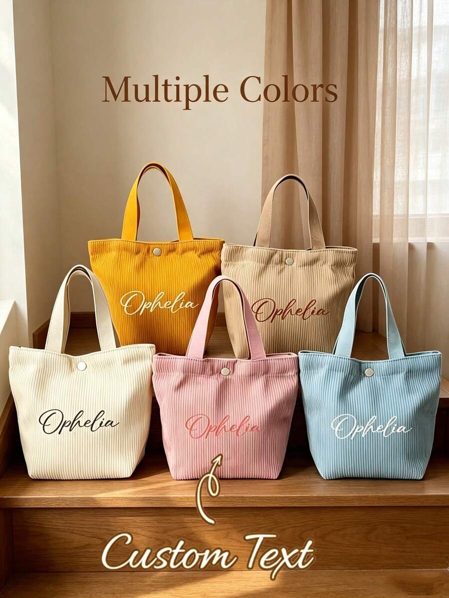 Customized Personalized Corduroy Tote Bag, Easy To Carry, Suitable For Storing Personal Items, Ideal For Daily Commute, Shopping, Short Trips - Multicolor - View 1