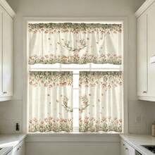 2pcs/ 1pc Kitchen Curtain Set,Watercolor Pink Tulip Floral Wreath Green Foliage Border Pattern Printed Curtain Combination,2D Flat Print,Suitable For Kitchen,Restaurant,Home Decoration,Curtain Decoration Curtains + Window Curtain - Multicolor - View 1