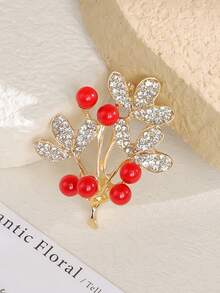 1pc Chinese Style Money Tree Red Lucky Brooch For Women, Designer Pin For Suit And Coat, Premium Accessory - Multicolor - View 2