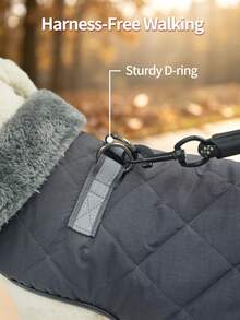 Dog Winter Coat With Plush Insulation Dog Jacket With D-Ring Reflective Tape Pocket Design Adjustable Hook And Loop Pet Vest Suitable For Medium And Large Dogs - Dark Grey - View 2