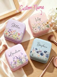 Personalized Beige Jewelry Box, Customizable Name Travel Jewelry Box, Suitable For Bridesmaids, Couples And As Gifts; Equipped With Fabric Lining And Zipper Closure, Combines Storage Function; Suitable As Valentine's Day, Christmas, Birthday Gifts Or Thoughtful Gifts For Her; Portable Design, Unique Gift For Women, Men, Sisters Or Close Friends. - Multicolor - View 7