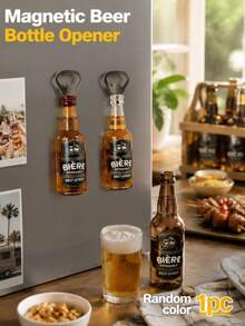 Creative Beer Bottle Shaped Bottle Opener, 2 Colors Available, Multi-Functional Home Fridge Magnet, Fun Magnetic Bottle Opener, Kitchen Decor & Bar Accessory - View 13
