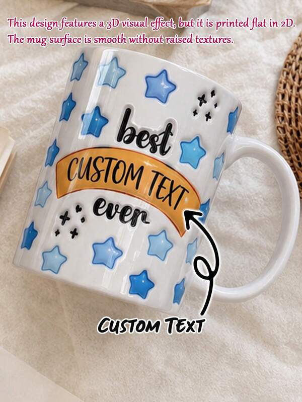Customized Exclusive Text [Text-Ever Best] 11oz Ceramic Mug With Star Print And Gradient Blue Decoration, Personalized Gift