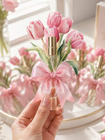 Floral Perfume Bottle Decoration Set With Bow, Elegant Wedding Party Favor, Suitable For Bridal Shower, Party Wedding, Graduation Season, Mother's Day, Valentine's Day, Birthday Gift, Christmas Gift