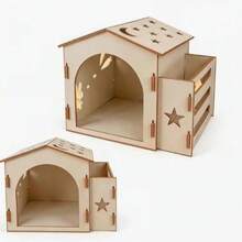 Medium Rabbit Castle, Wooden Rabbit House And Hay Feeder, Detachable Rabbit Hideout, Indoor Hamster Castle, Small Animal House And Habitat, Suitable For Small Rabbits, Ferrets And Other Small Animals (1 House With Feeder) - one-size - View 5