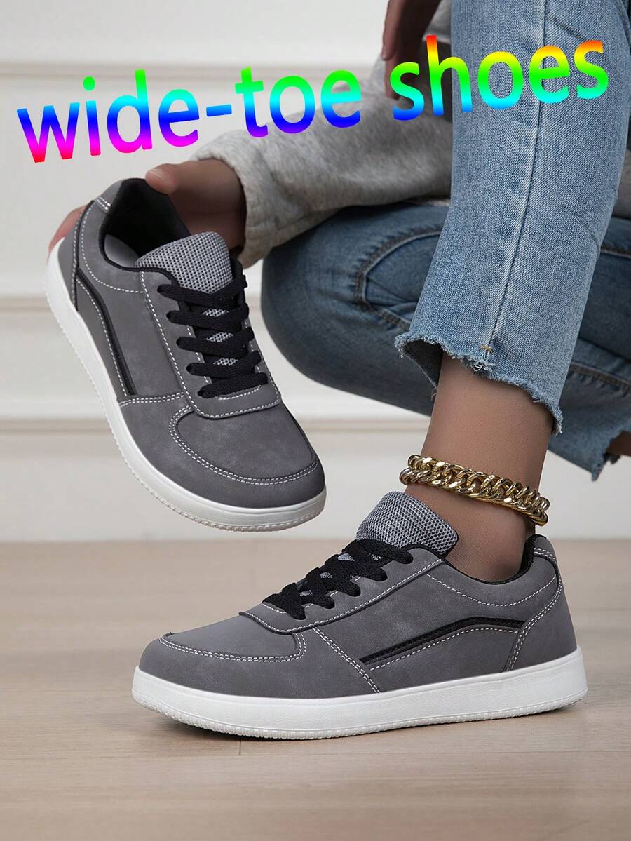 Unisex Wide Toe Retro Casual Flat Sports Shoes - Dark Grey - View 1