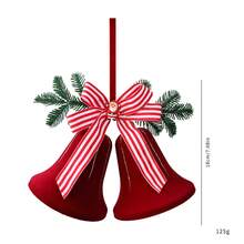 Christmas Red Cute Exquisite Bell Nordic Style Flocked Bow Hanging Ornament, Christmas Window Hanging Decoration - Red - View 16