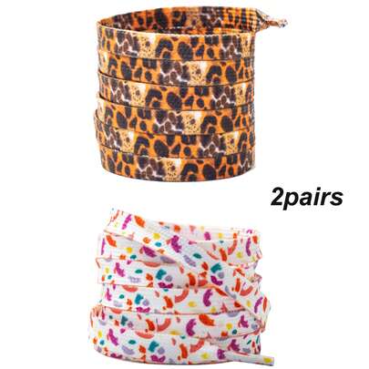 2 Pairs/3 Pairs/4 Pairs - Fashionable Snow Chiffon Leopard Print, Leopard Print Silk Satin Ribbon, Leopard Print Flat Shoelaces, Suitable For Daily Replacement, DIY Decoration