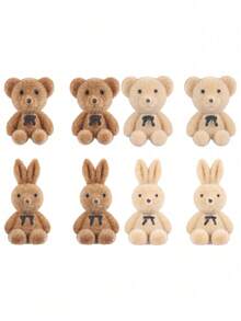 1 Pair Girls Cute Academy Style Sweet Cute Ear Clips, Teenager Earrings Flocked 3D Rabbit And Bear Studs, Autumn/Winter Fuzzy Feel No-Piercing Ear Clips And Studs - Khaki - View 7